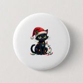 Black Cat Weihnachtslicht Weihnachtsmannmütze Funn Button (Vorderseite)