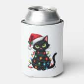 Black Cat Weihnachtslicht Weihnachtsmannmütze Funn Dosenkühler (Kanne Vorderseite)