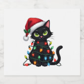 Black Cat Weihnachtslicht Weihnachtsmannmütze Funn Schaumweinetikett (Einzelnes Label)