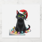 Black Cat Weihnachtslicht Weihnachtsmannmütze Funn Schaumweinetikett (Einzelnes Label)