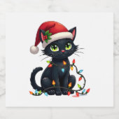Black Cat Weihnachtslicht Weihnachtsmannmütze Funn Schaumweinetikett (Einzelnes Label)