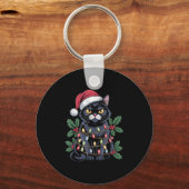 Black Cat Weihnachtsmannmütze Weihnachtsbaum Licht Schlüsselanhänger (Vorderseite)