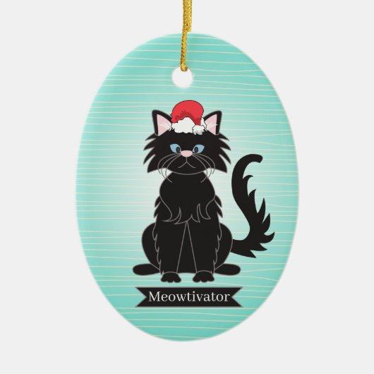 Black Cat Weihnachtsmannmütze Weihnachtsmann Ornam Keramik Ornament (Vorne)