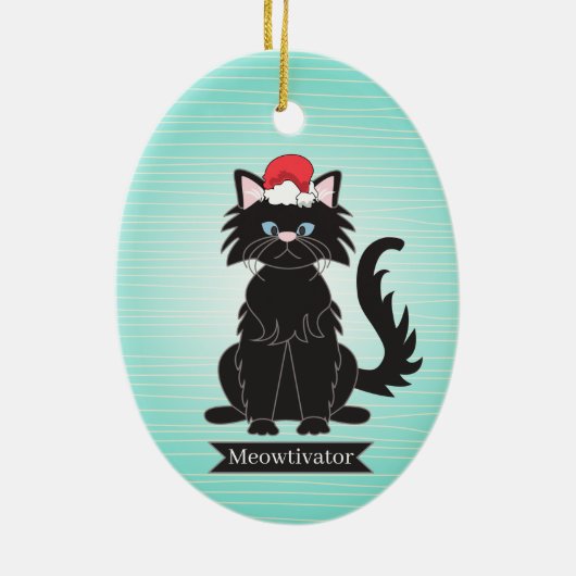 Black Cat Weihnachtsmannmütze Weihnachtsmann Ornam Keramik Ornament (Hinten)
