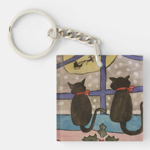 Black Cat Weihnachtsring Schlüsselanhänger
