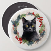 Black Cat Weihnachtsschreath Festivals Kitten Button (Vorne & Hinten)