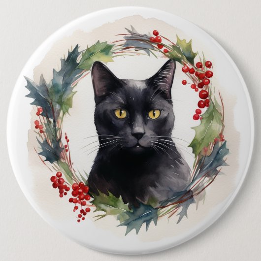 Black Cat Weihnachtsschreath Festivals Kitten Button (Vorderseite)