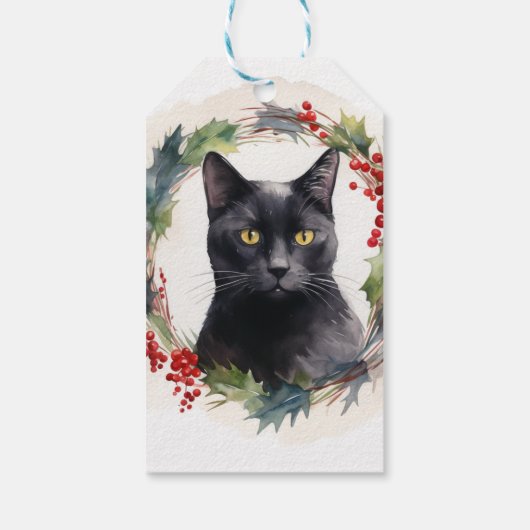 Black Cat Weihnachtsschreath Festivals Kitten Geschenkanhänger (Rückseite)