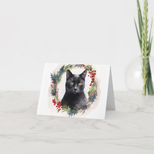 Black Cat Weihnachtsschreath Festivals Kitten Karte (Vorderseite)