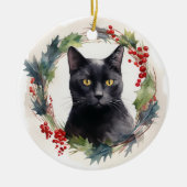 Black Cat Weihnachtsschreath Festivals Kitten Keramik Ornament (Vorne)