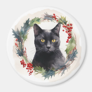 Black Cat Weihnachtsschreath Festivals Kitten Magnet
