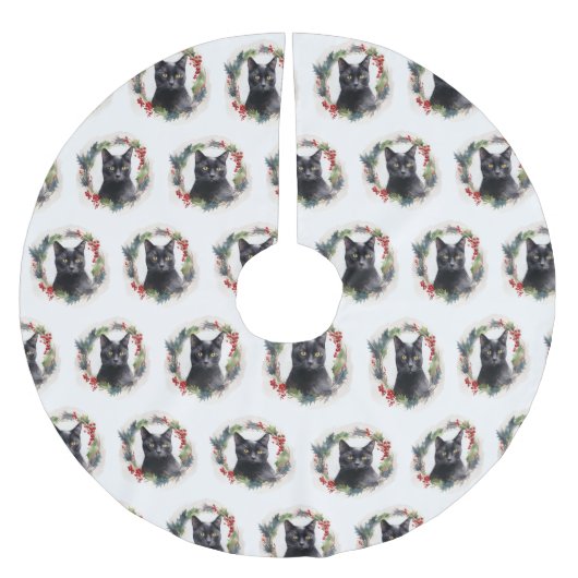 Black Cat Weihnachtsschreath Festivals Kitten Polyester Weihnachtsbaumdecke (Vorderseite)