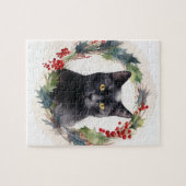 Black Cat Weihnachtsschreath Festivals Kitten Puzzle (Horizontal)