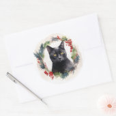 Black Cat Weihnachtsschreath Festivals Kitten Runder Aufkleber (Umschlag)