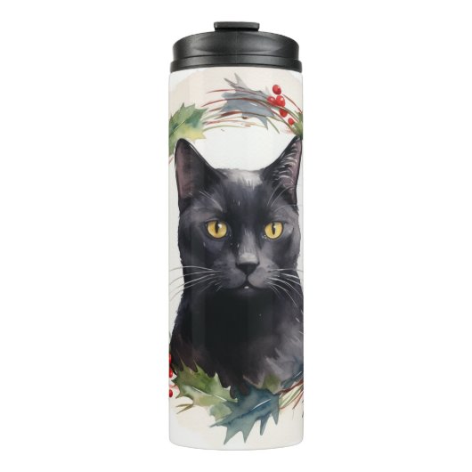 Black Cat Weihnachtsschreath Festivals Kitten Thermosbecher (Vorderseite)