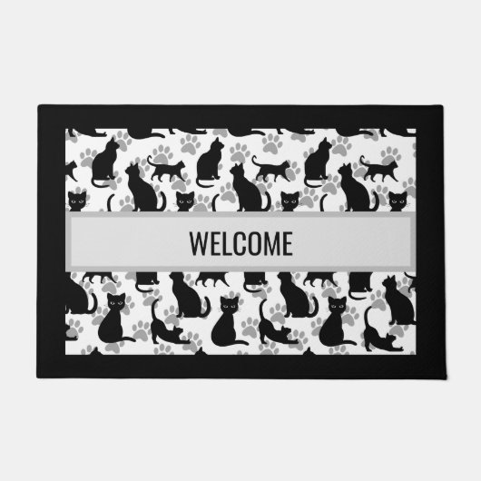 Black Cat Welcome Mat - Halloween & Zuhause Fußmatte (Vorderseite)