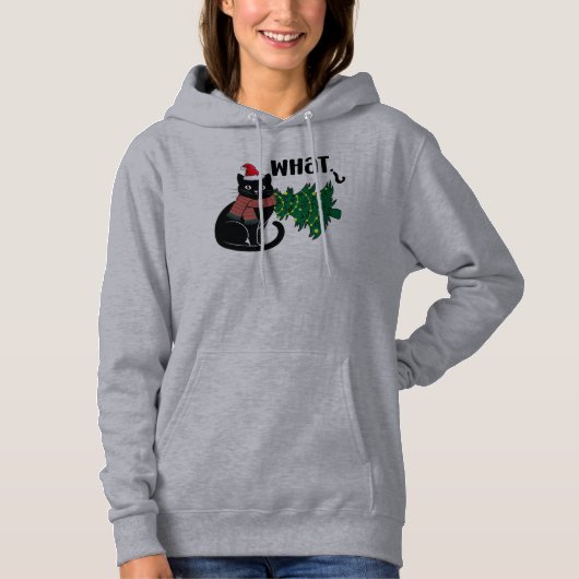 Black Cat What Christmas Cat Funny  Hoodie (Vorderseite)