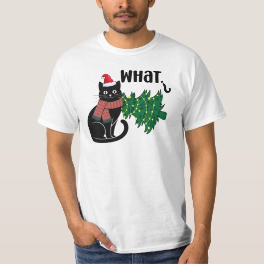 Black Cat What Christmas Cat Funny  T-Shirt (Vorderseite)