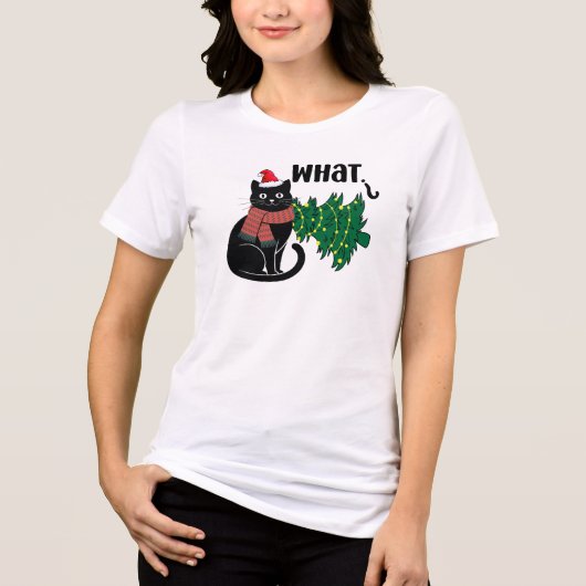 Black Cat What Christmas Cat Funny  Tri-Blend Shirt (Vorderseite)
