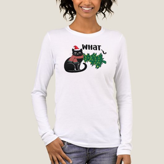 Black Cat What Christmas Cat Funny  Tri-Blend Shirt (Vorderseite)