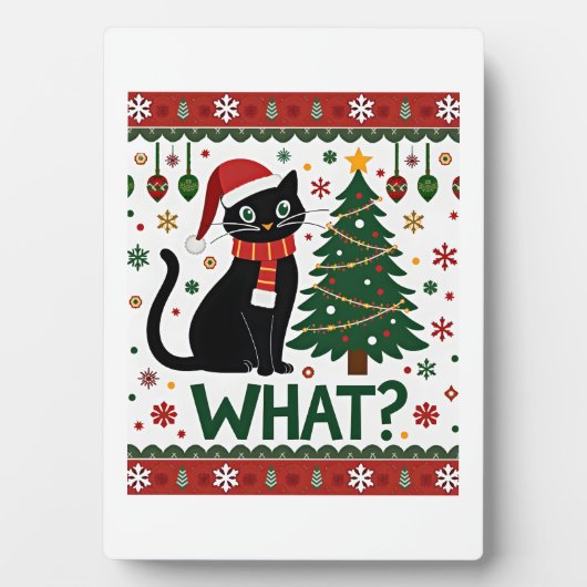 Black Cat What Pushing Christmas Tree Funny Cat Xm Fotoplatte (Vorderseite)