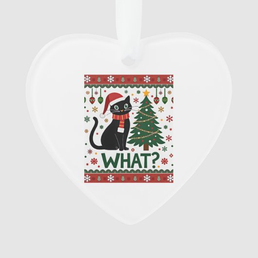 Black Cat What Pushing Christmas Tree Funny Cat Xm Ornament (Vorderseite)