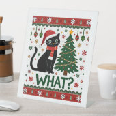 Black Cat What Pushing Christmas Tree Funny Cat Xm Sockelschild (In Situ)