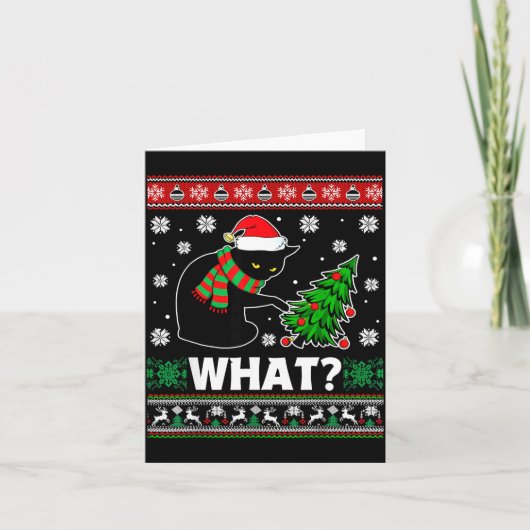 Black Cat What Pushing Tree Over Ugly Christmas Sw Karte (Vorderseite)