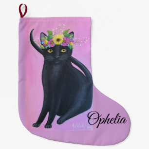 Black Cat Whimsical Art Großer Weihnachtsstrumpf