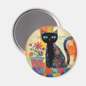 Black Cat Whimsical Artwork Magnet (Vorderseite/Rückseite)