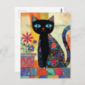 Black Cat Whimsical Artwork Postkarte (Vorne/Hinten)