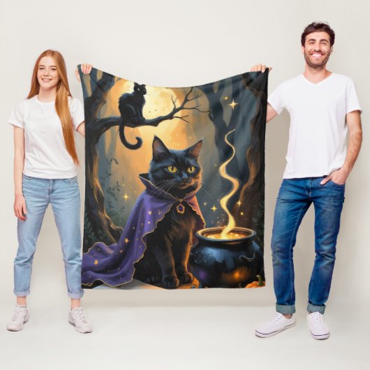 Black Cat Whimsical Halloween Malerei Fleecedecke (Beispiel)