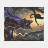 Black Cat Whimsical Halloween Malerei Fleecedecke (Vorderseite (Horizontal))