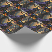 Black Cat Whimsical Halloween Malerei Geschenkpapier (Ecke)