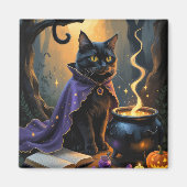 Black Cat Whimsical Halloween Malerei Magnet (Vorne)