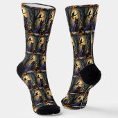 Black Cat Whimsical Halloween Malerei Socken (Gewinkelt)