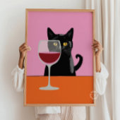 Black Cat Wine Glass Print Poster