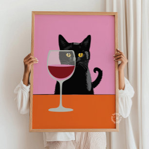 Black Cat Wine Glass Print Poster