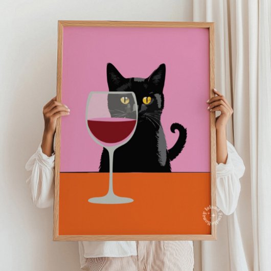 Black Cat Wine Glass Print Poster