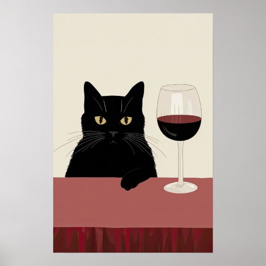 Black Cat Wine Lover Funny Poster (Vorne)