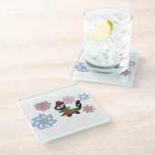 Black cat winter glasuntersetzer (Schrägansicht)