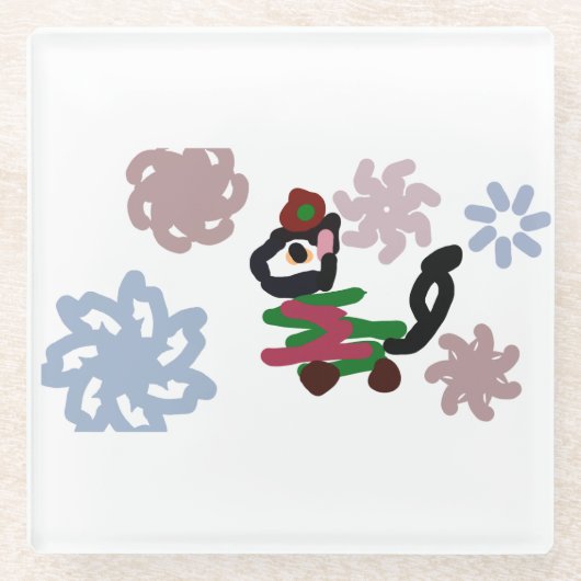 Black cat winter glasuntersetzer (Vorderseite)