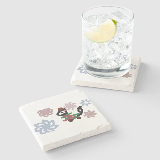 Black cat winter  steinuntersetzer (Seitenansicht)