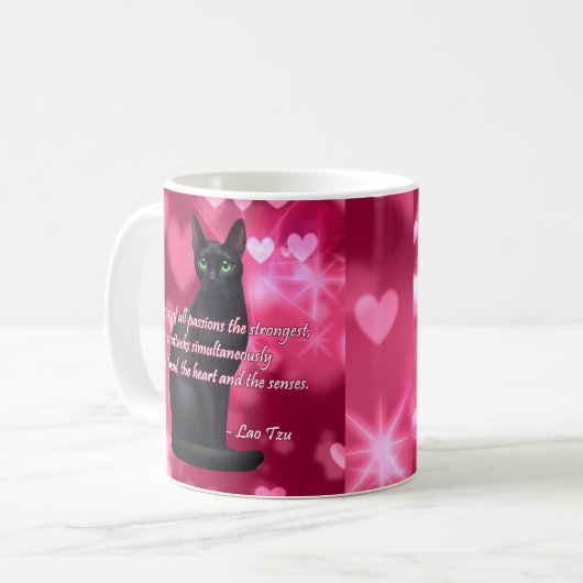 Black Cat Wisdom - Shiny Hearts Kaffeetasse (Vorderseite Links)