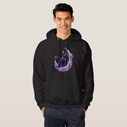 Black Cat Witch Crescent Moon Witchy Crystal Paste Hoodie (Vorne ganz)