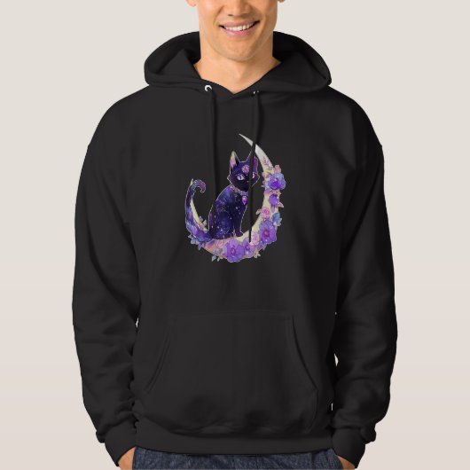Black Cat Witch Crescent Moon Witchy Crystal Paste Hoodie (Vorderseite)