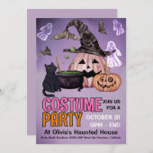 Black Cat Witch Ghost Halloween Costume Party Einladung (Vorne/Hinten)