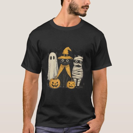 Black Cat Witch Ghost Y Halloween Pumpkin Men Kids T-Shirt (Vorderseite)