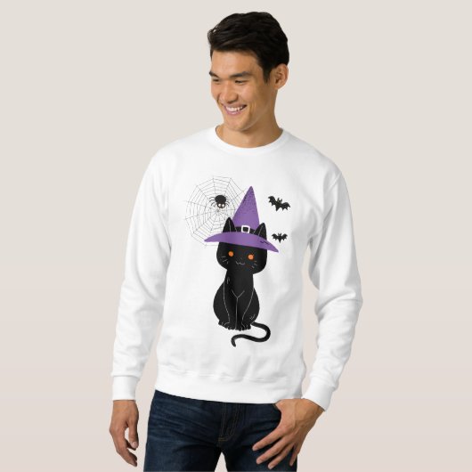 Black Cat Witch Halloween Sweatshirt (Vorne ganz)
