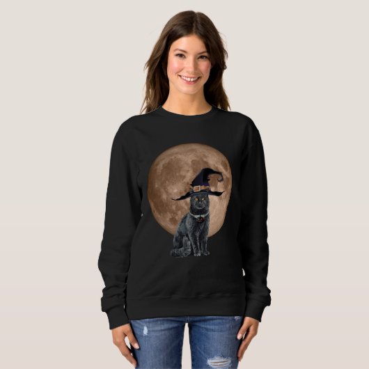 Black Cat Witch Hat Moon Halloween Scary and Fun C Sweatshirt (Vorne ganz)